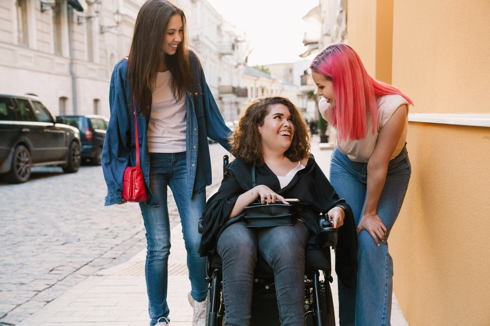 disabled women on wheelchair hanging out with friends