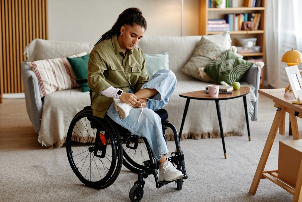 disabled women on wheelchair in her disability support home
